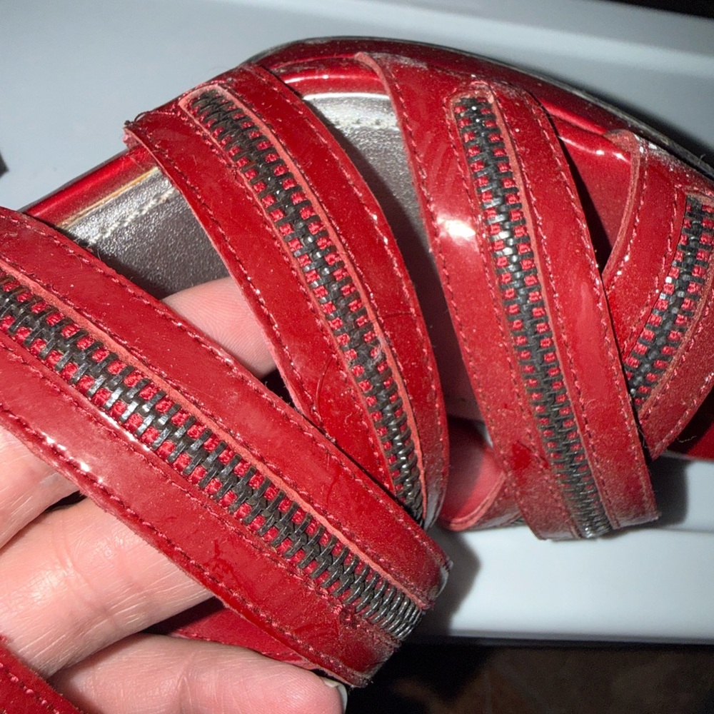 Gianni Bini Red Zipper-Trim Strappy High Heel Sandals - Picture 2 of 8